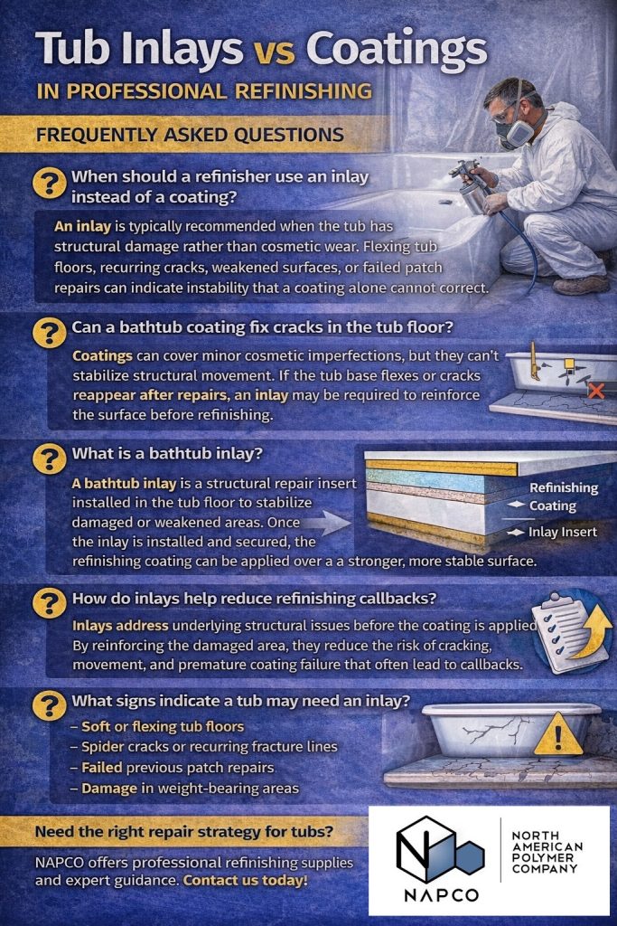 Tub Inlays vs Coatings in Professional Refinishing FAQ Tub Inlays vs Coatings in Professional Refinishing FAQ